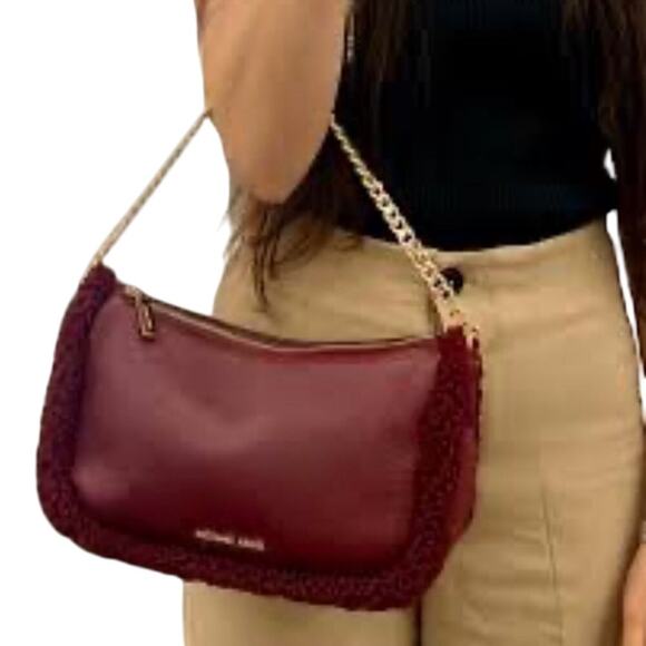 MICHAEL KORS CARMELA Medium Leather Chain Crossbody Shearling NWT